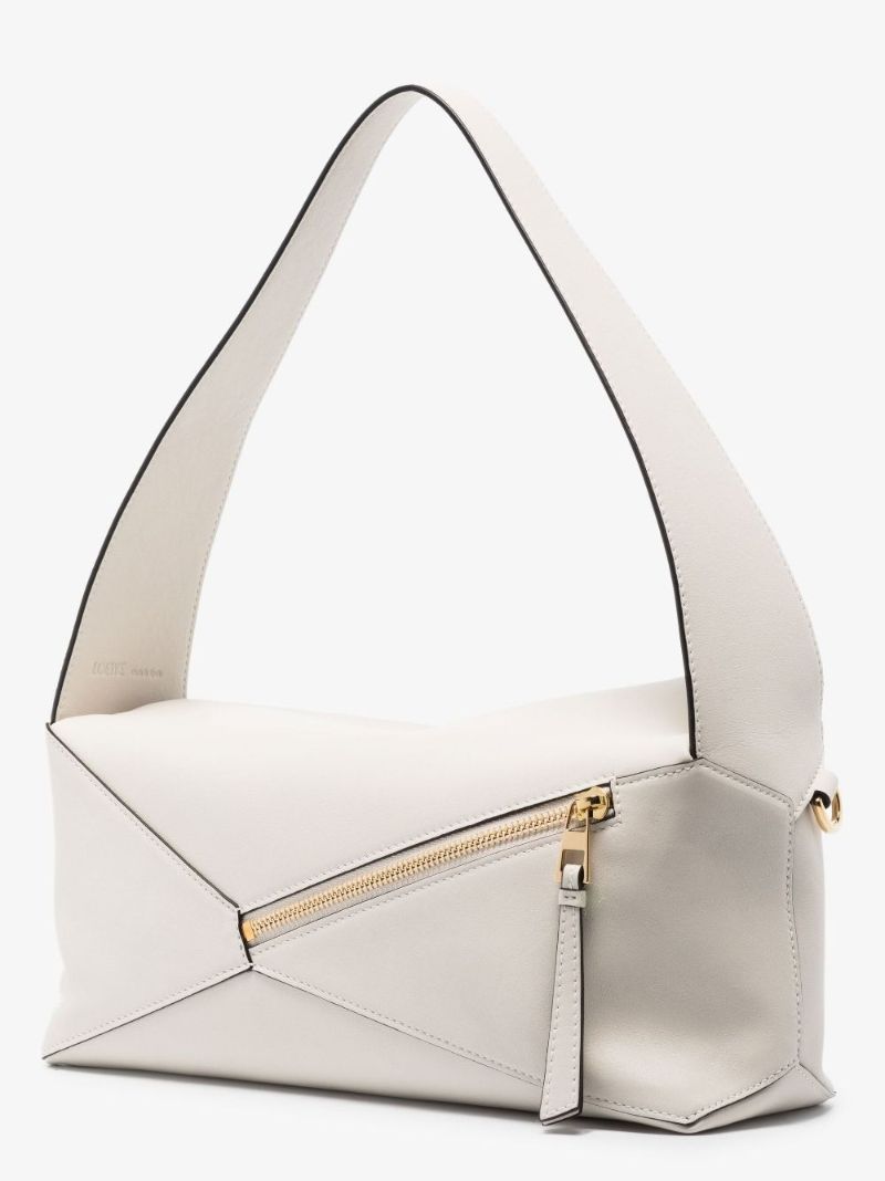 White Puzzle Hobo Leather Shoulder Bag