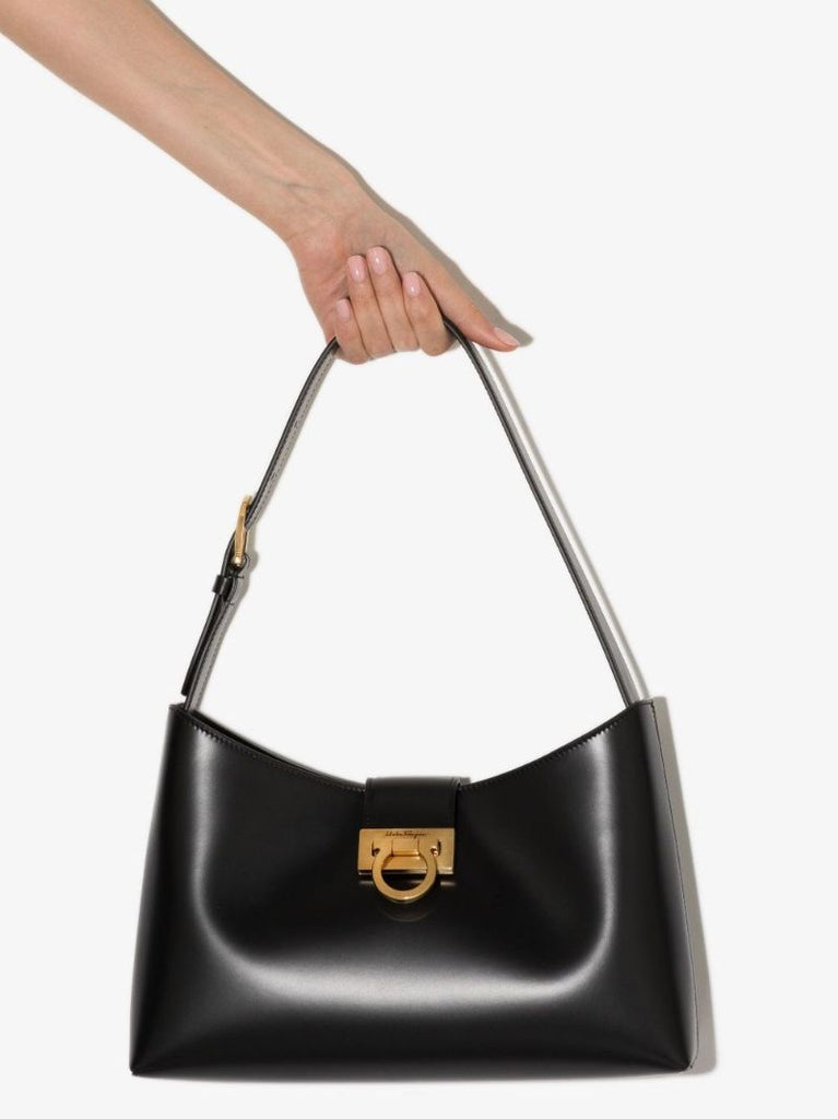 Black Trifolio Leather Shoulder Bag