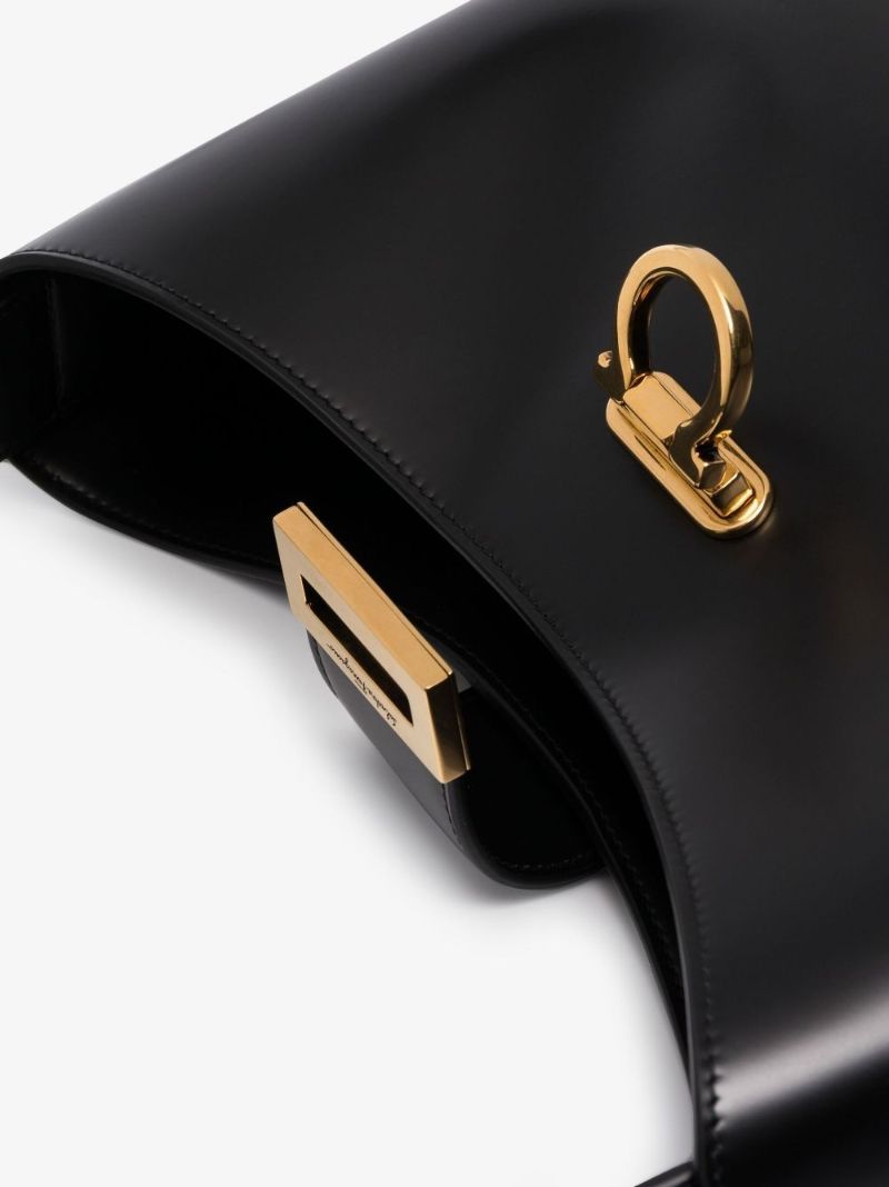 Black Trifolio Leather Shoulder Bag