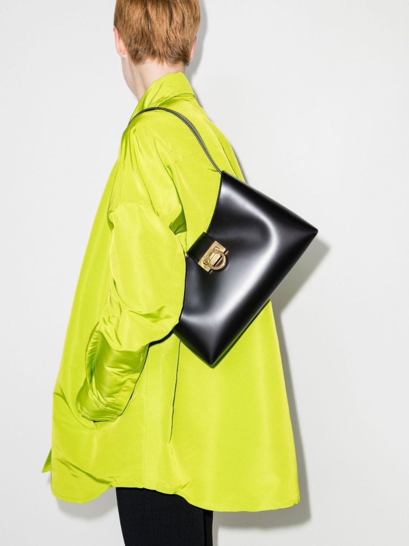 Black Trifolio Leather Shoulder Bag