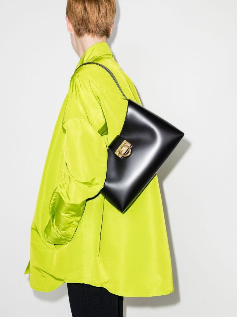 Black Trifolio Leather Shoulder Bag