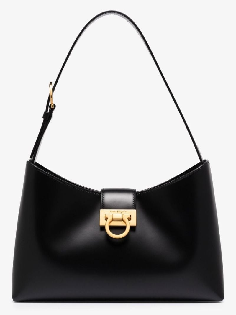 Black Trifolio Leather Shoulder Bag