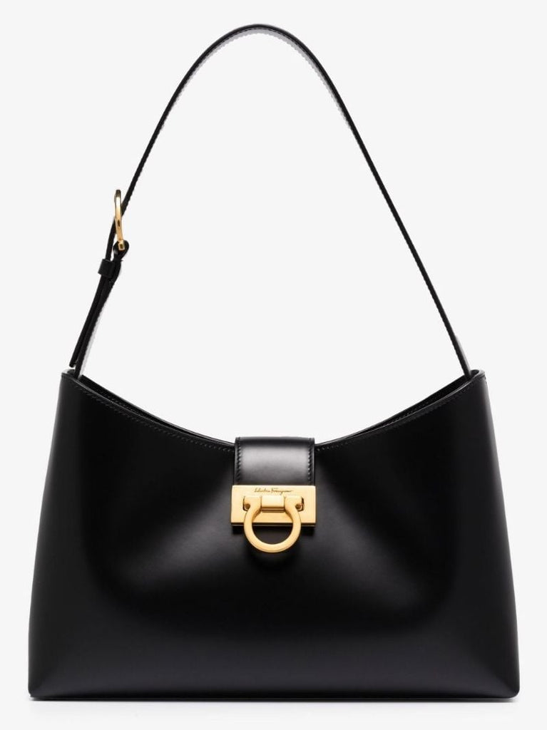 Black Trifolio Leather Shoulder Bag
