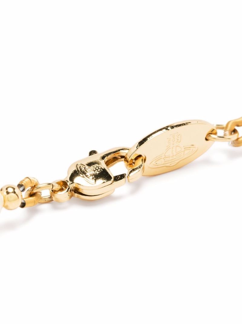 Gold-tone Mini Bas Relief Pearl Choker Necklace