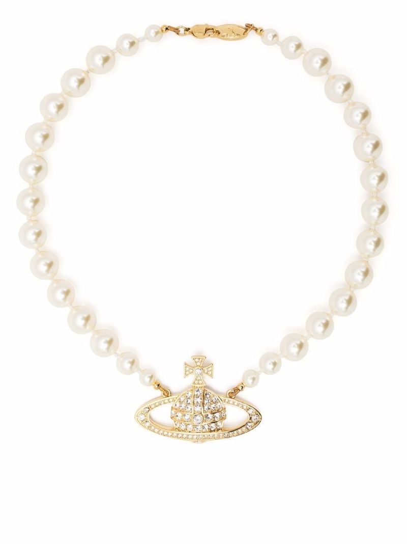 Gold-tone Mini Bas Relief Pearl Choker Necklace
