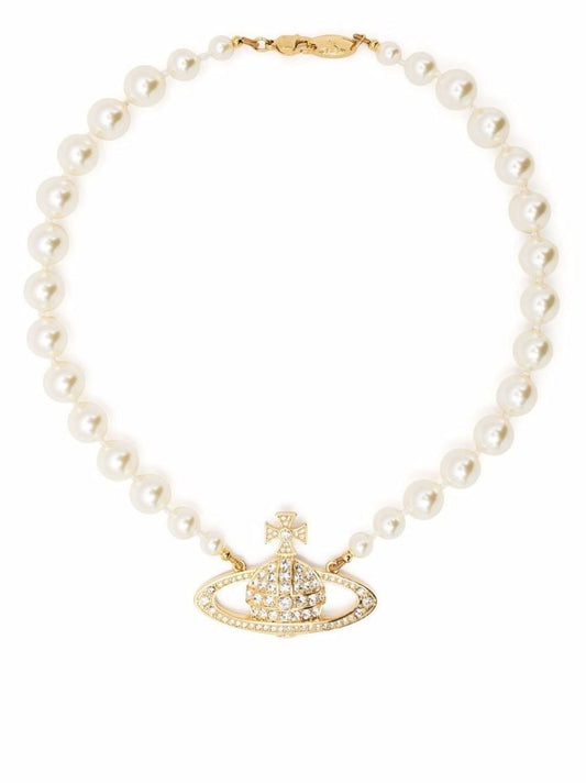 Gold-tone Mini Bas Relief Pearl Choker Necklace