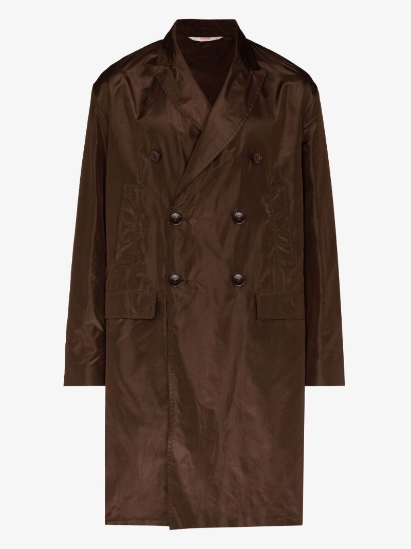 Brown Double-breasted Silk Trench Coat