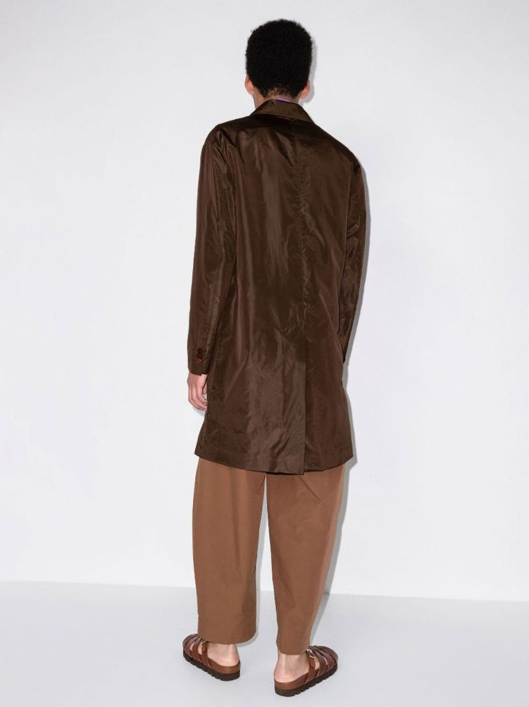 Brown Double-breasted Silk Trench Coat