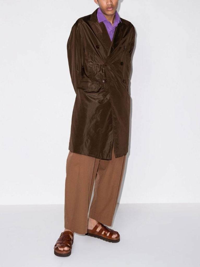 Brown Double-breasted Silk Trench Coat
