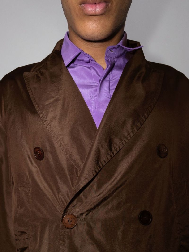Brown Double-breasted Silk Trench Coat