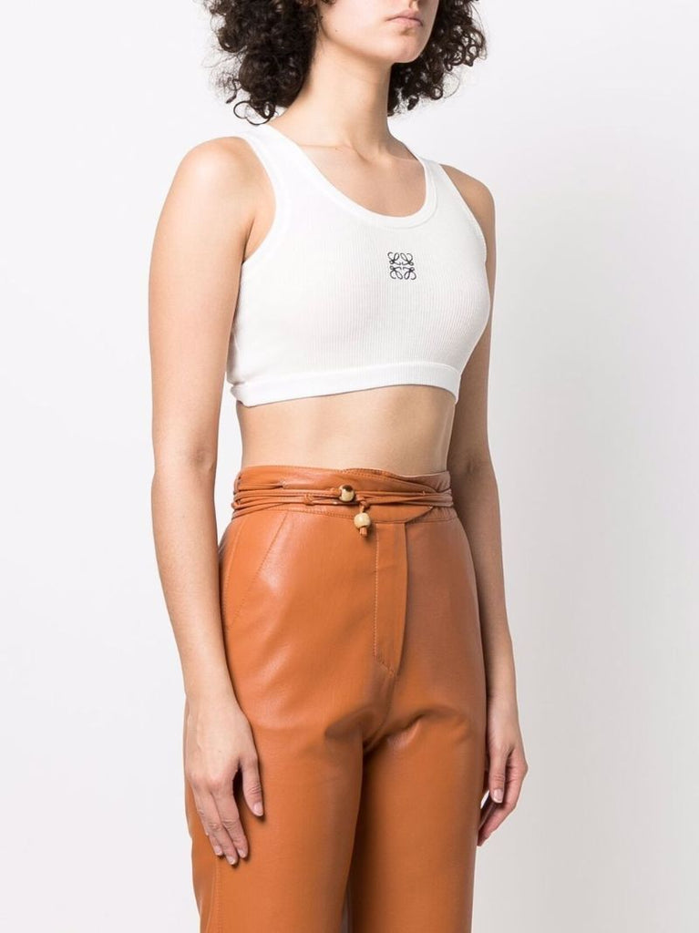 White Anagram Cotton Crop Top