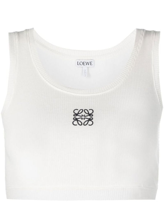 White Anagram Cotton Crop Top