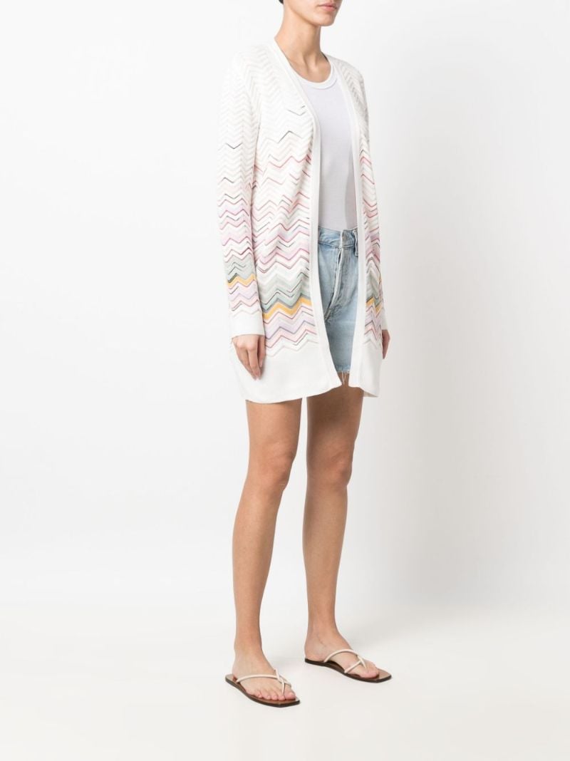 White Zigzag Pattern Belted Cardigan
