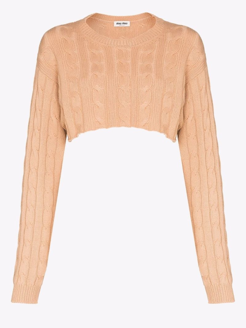 Cropped Cable Knit Cashmere Sweater
