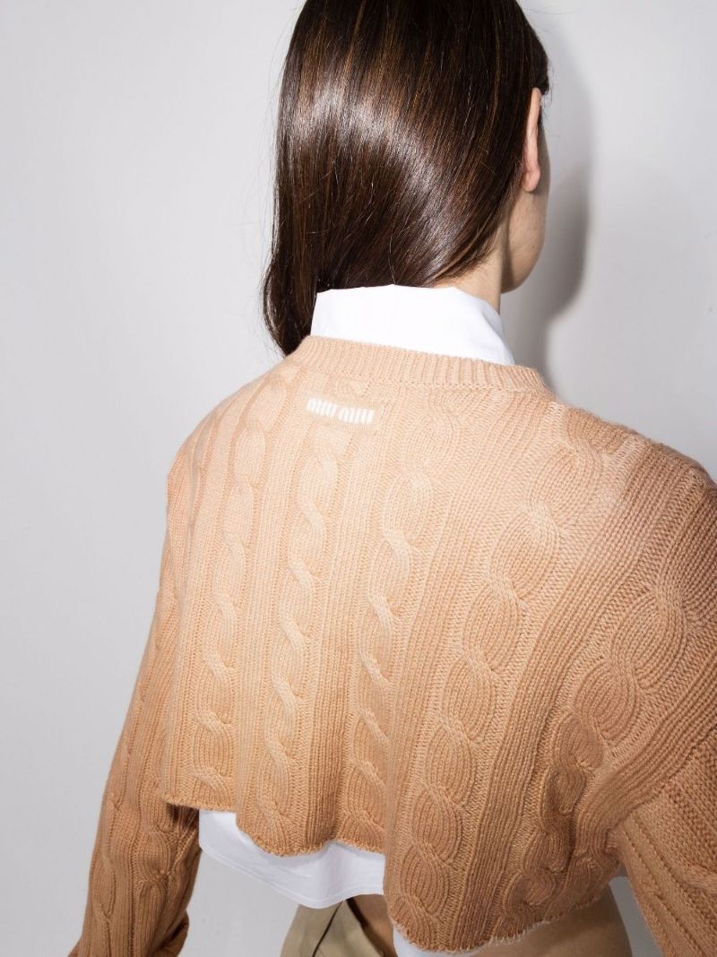 Cropped Cable Knit Cashmere Sweater