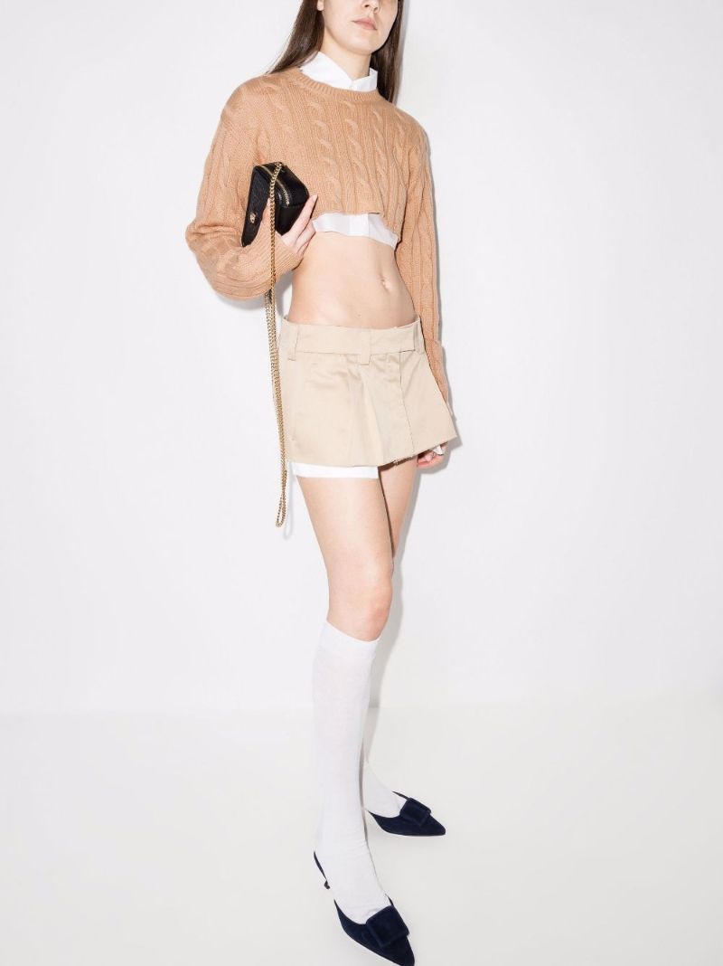 Cropped Cable Knit Cashmere Sweater