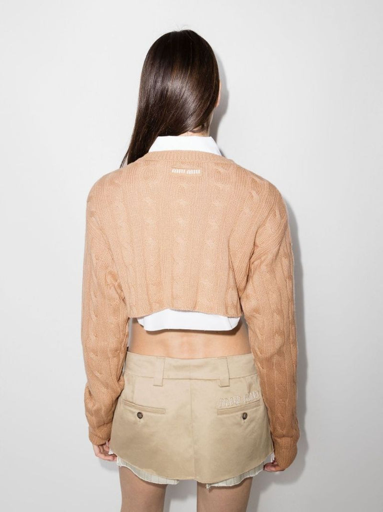 Cropped Cable Knit Cashmere Sweater