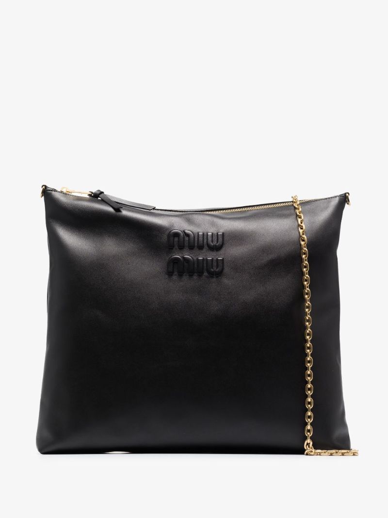 Black Logo Leather Shoulder Bag
