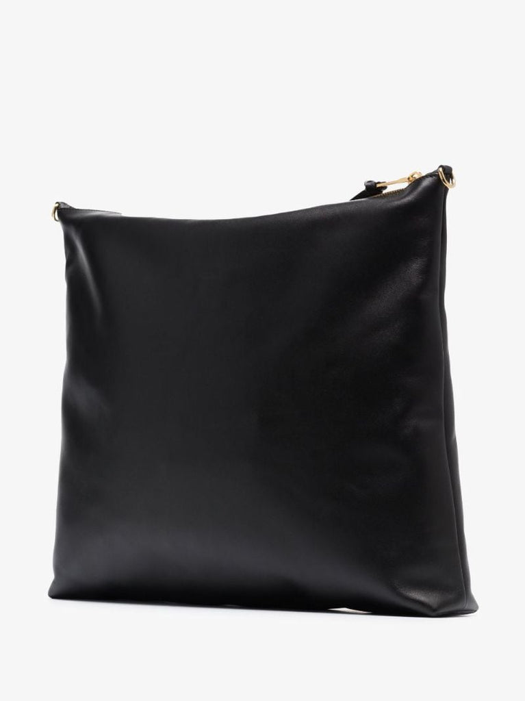 Black Logo Leather Shoulder Bag