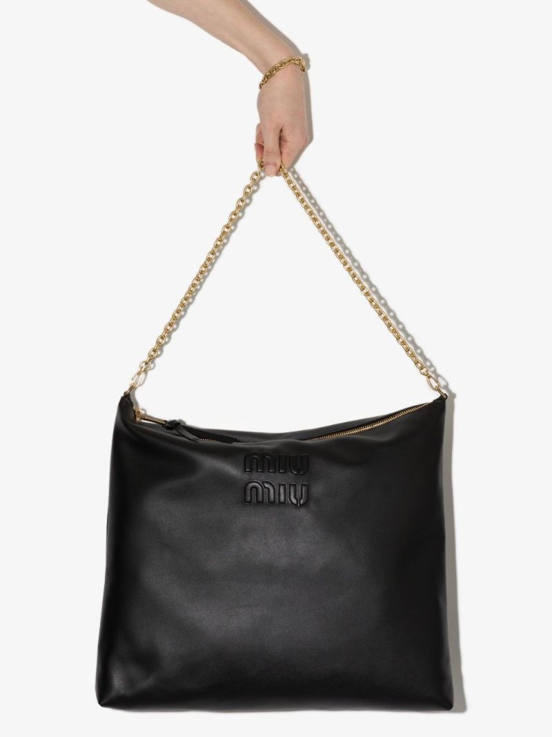 Black Logo Leather Shoulder Bag