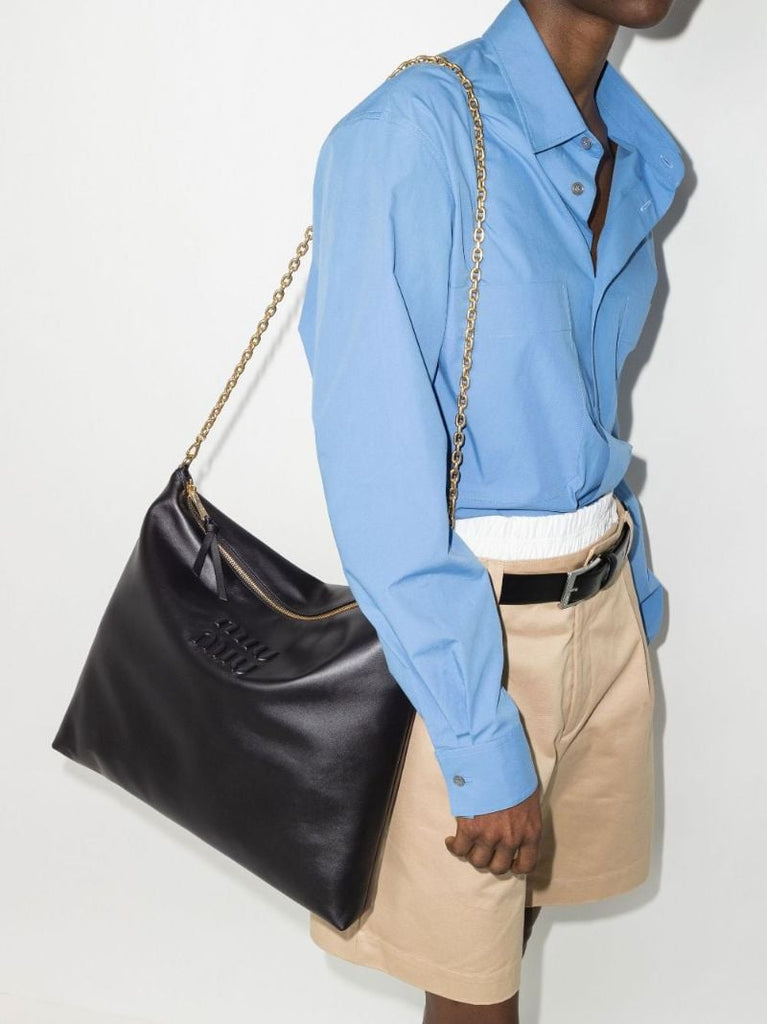 Black Logo Leather Shoulder Bag