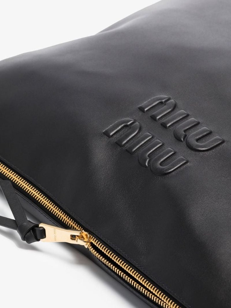 Black Logo Leather Shoulder Bag