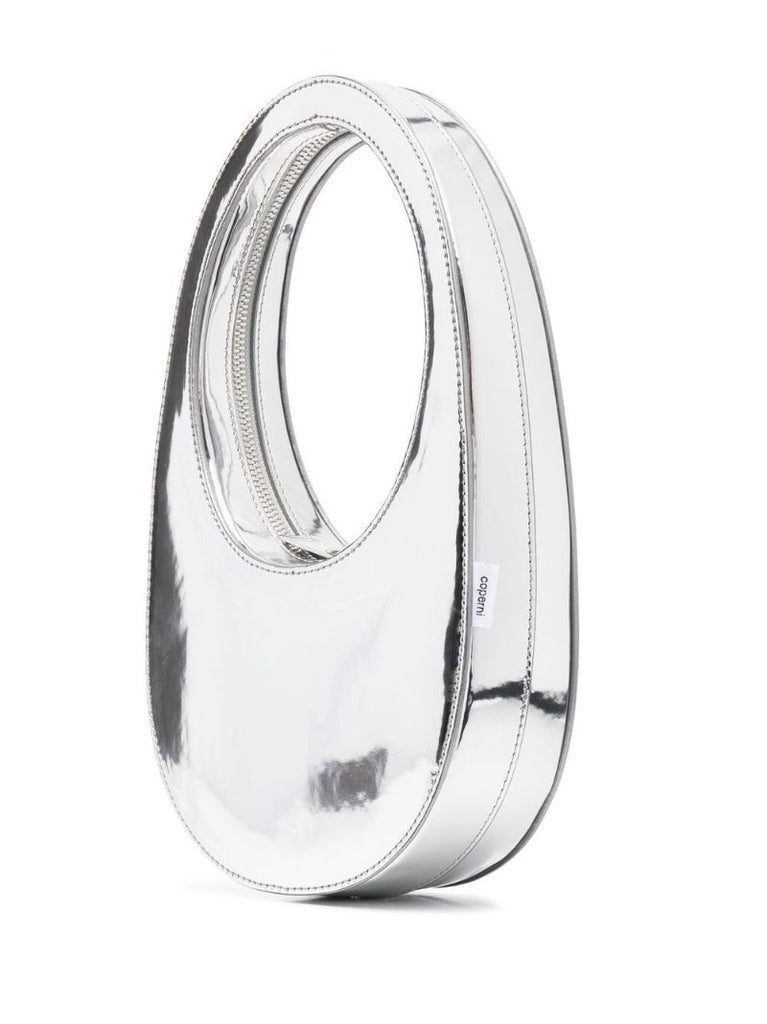 Silver Swipe Mini Metallicized Top Handle Bag