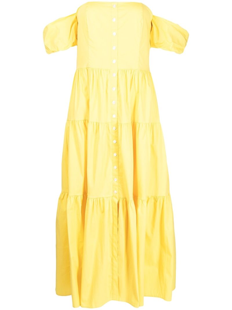 Yellow Off-shoulder Button-down Dress