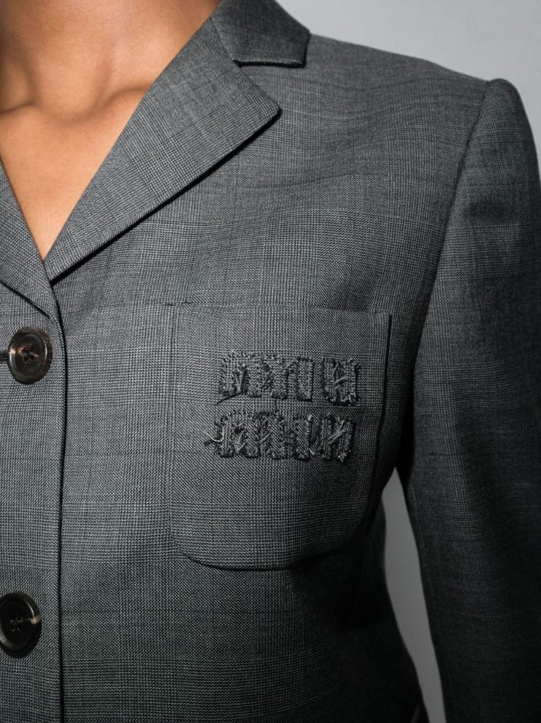 Checked Single-breasted Cropped Wool Blazer