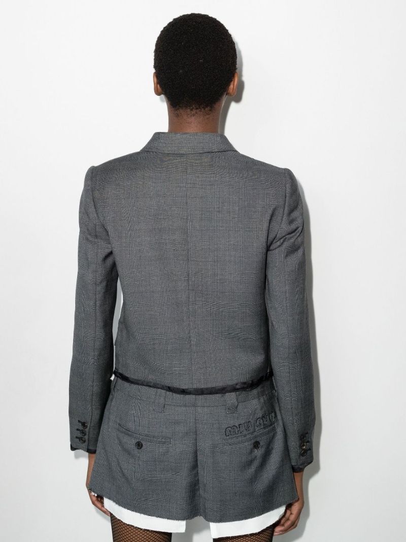 Checked Single-breasted Cropped Wool Blazer