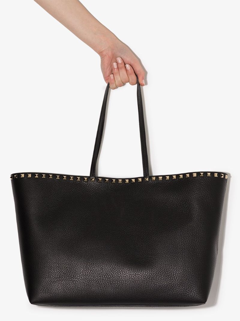 Black Rockstud Leather Tote Bag