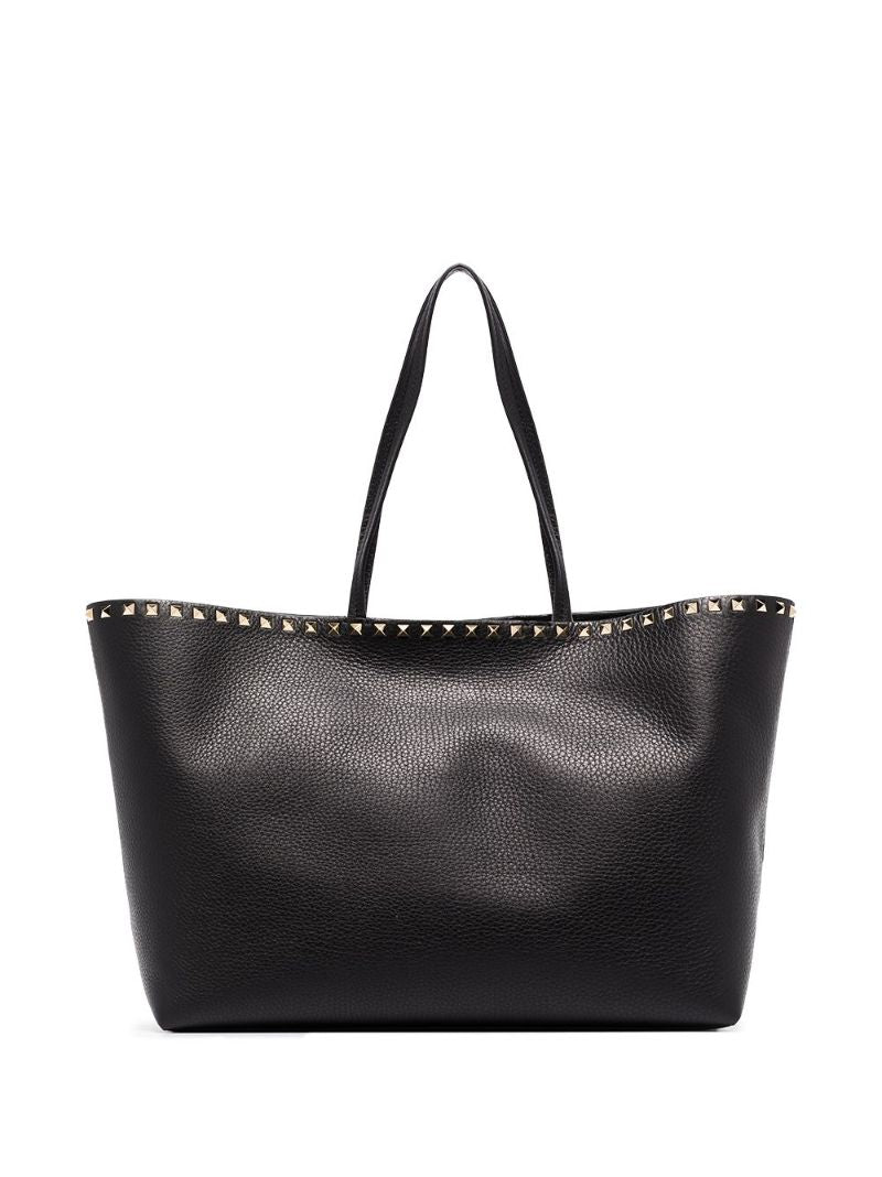 Black Rockstud Leather Tote Bag