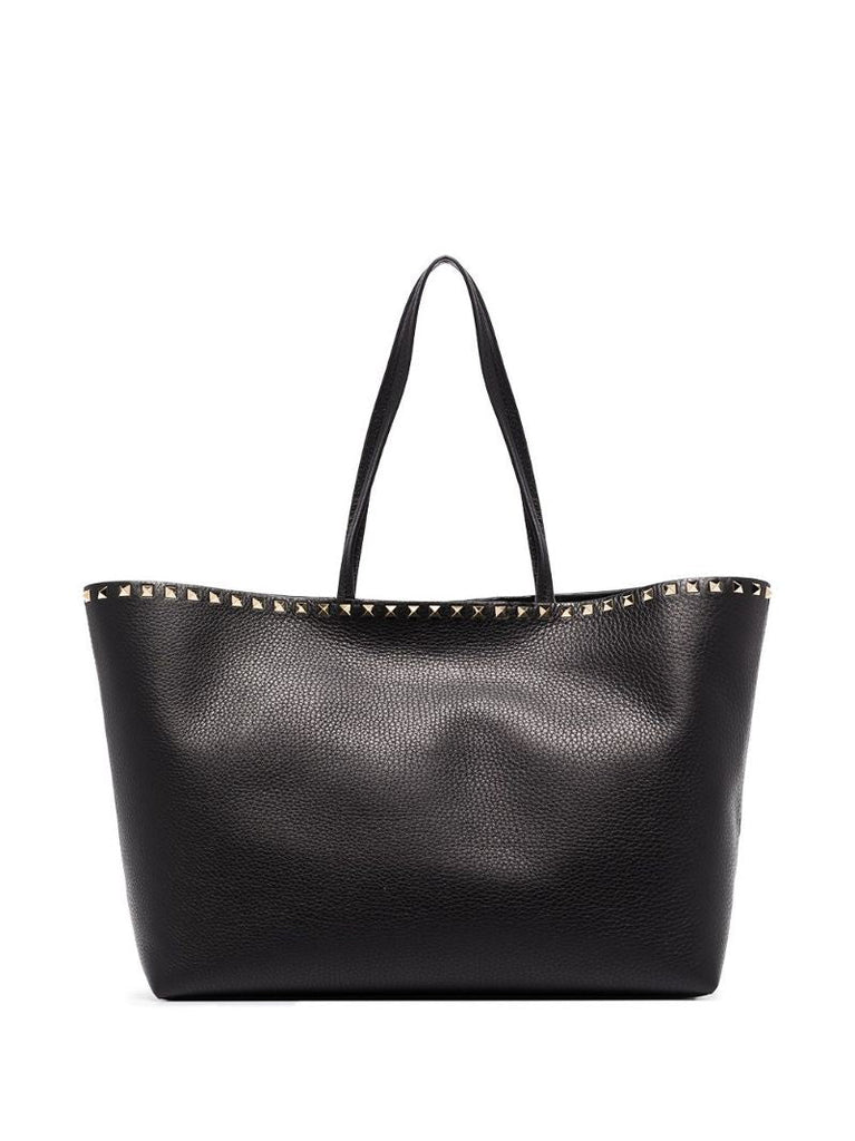 Black Rockstud Leather Tote Bag