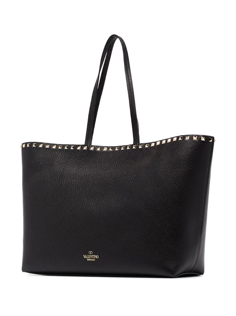 Black Rockstud Leather Tote Bag