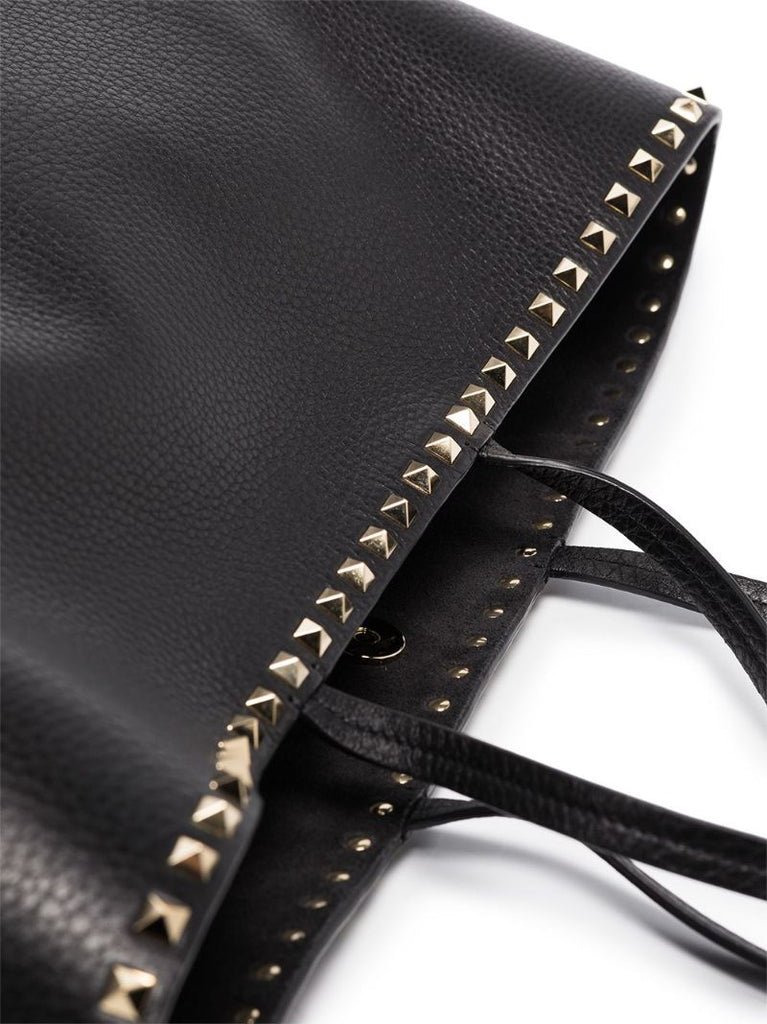 Black Rockstud Leather Tote Bag