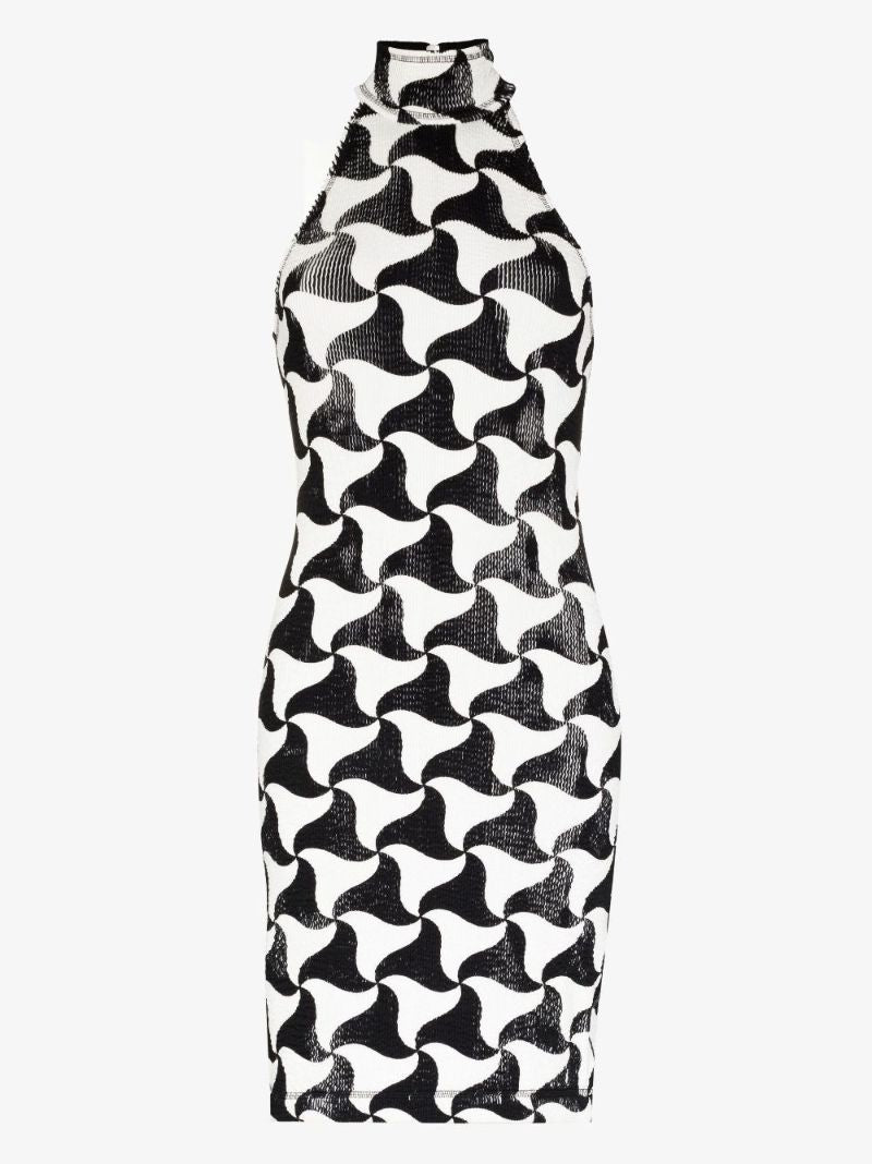 Wavy Triangle Print Crinkled Mini Dress