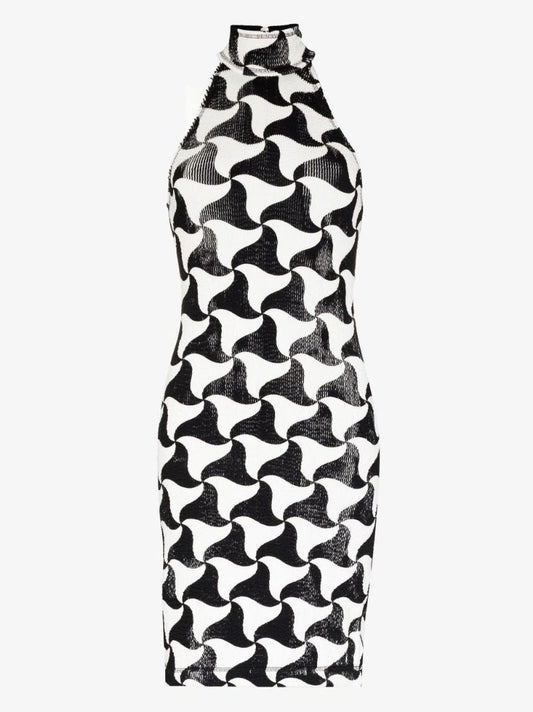 Wavy Triangle Print Crinkled Mini Dress