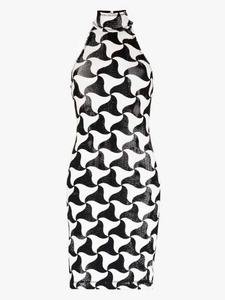 Wavy Triangle Print Crinkled Mini Dress