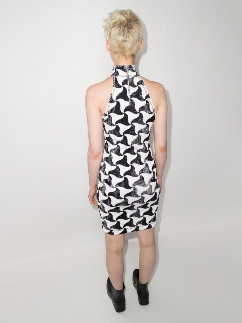 Wavy Triangle Print Crinkled Mini Dress