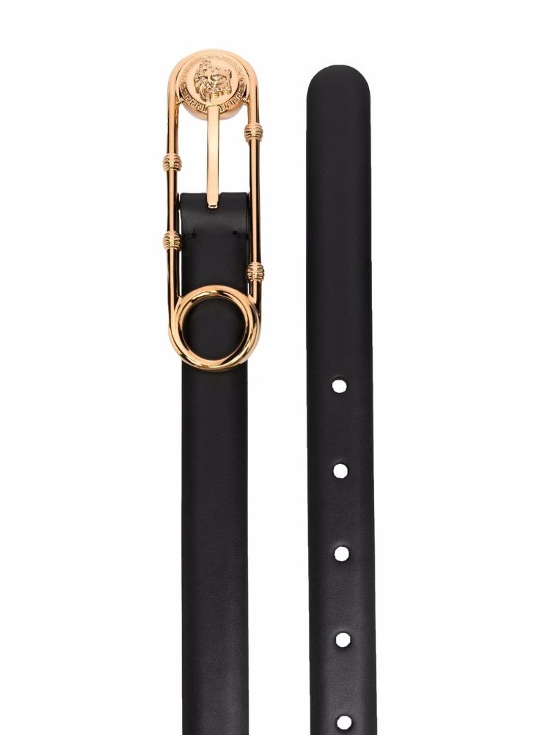 Black Medusa Safety Pin Leather Belt
