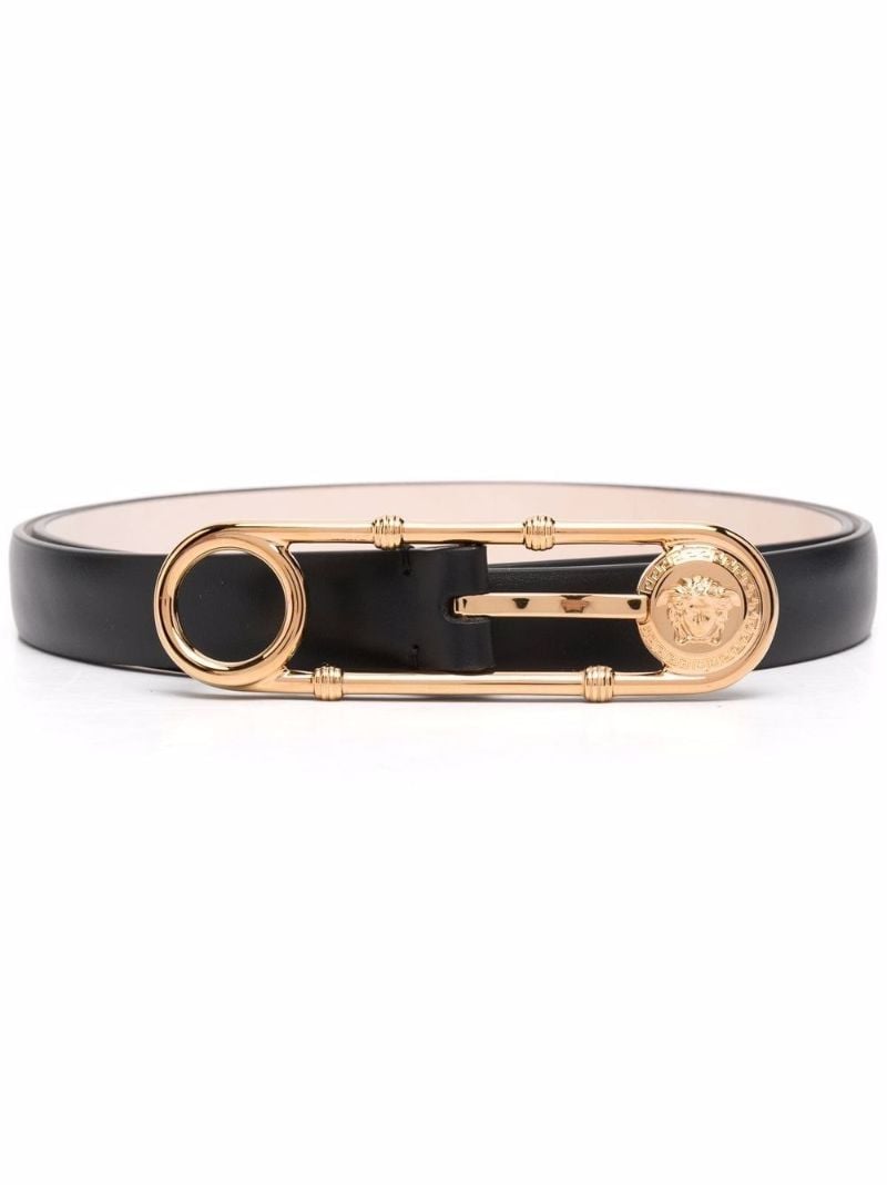 Black Medusa Safety Pin Leather Belt