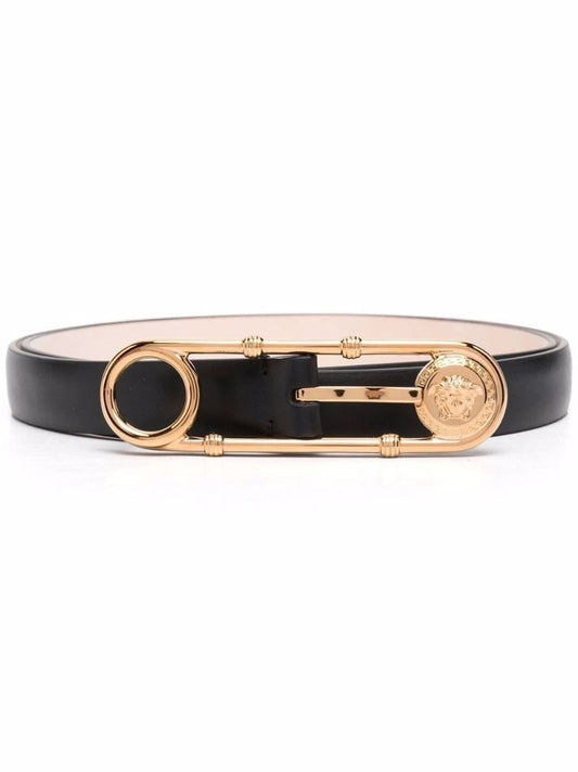 Black Medusa Safety Pin Leather Belt