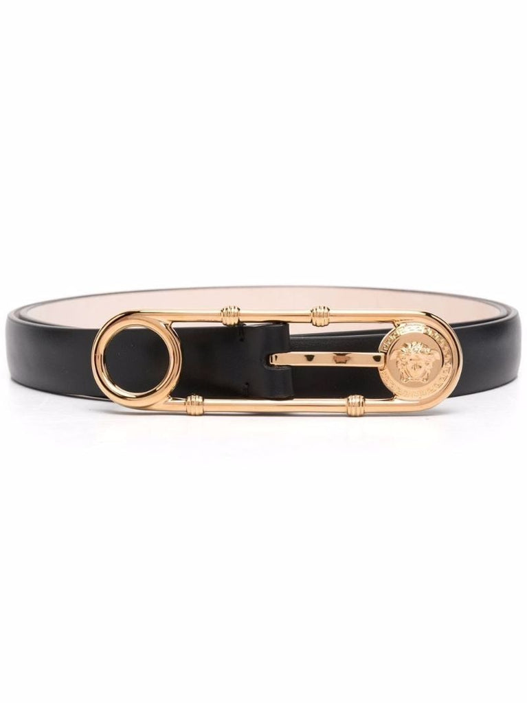 Black Medusa Safety Pin Leather Belt