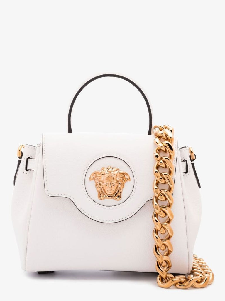 White La Medusa Small Leather Top Handle Bag