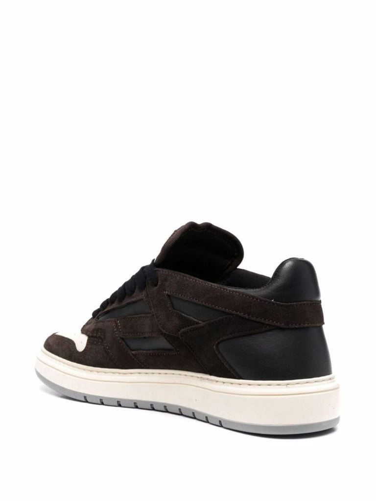 Brown and Black Reptor Panelled Low-top Sneakers