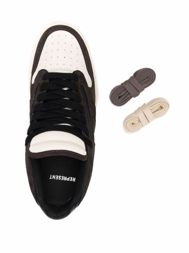 Brown and Black Reptor Panelled Low-top Sneakers