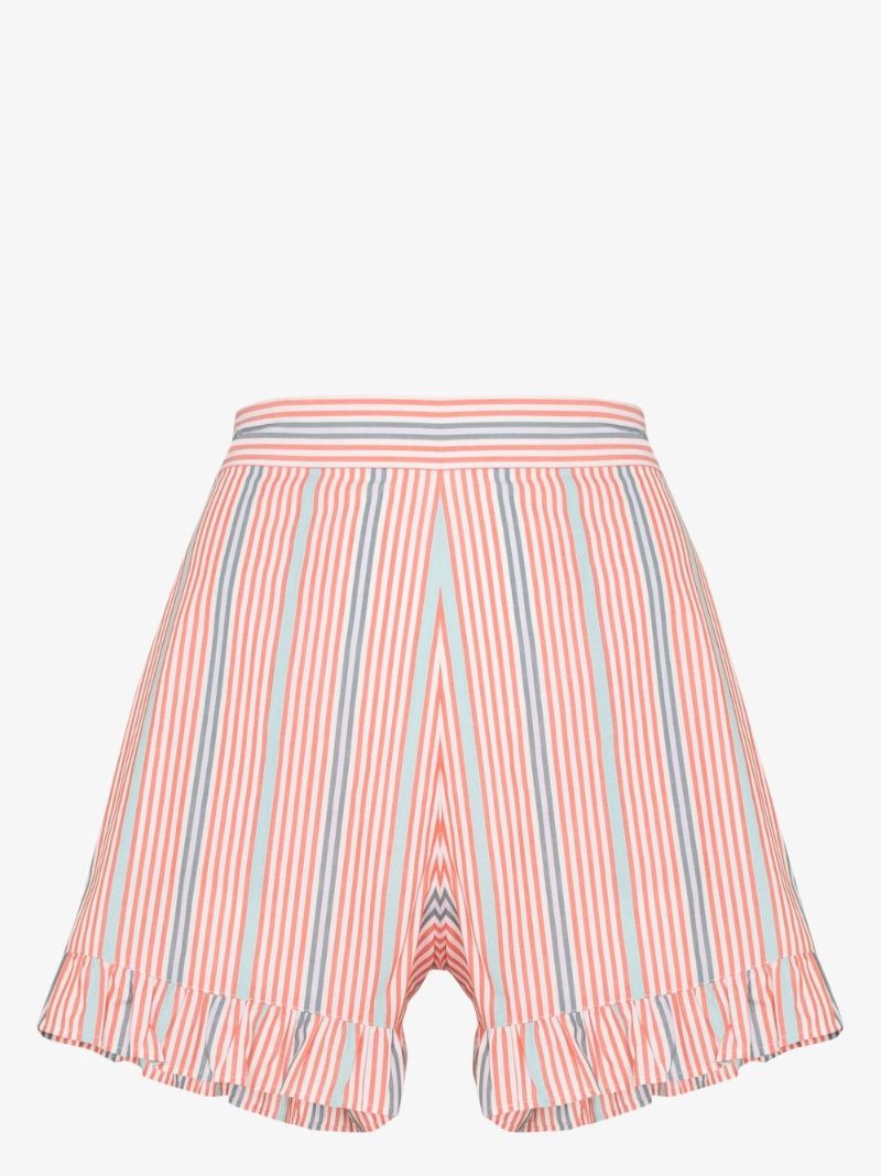Red Ruffled Hem Striped Shorts
