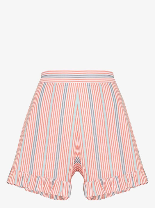 Red Ruffled Hem Striped Shorts