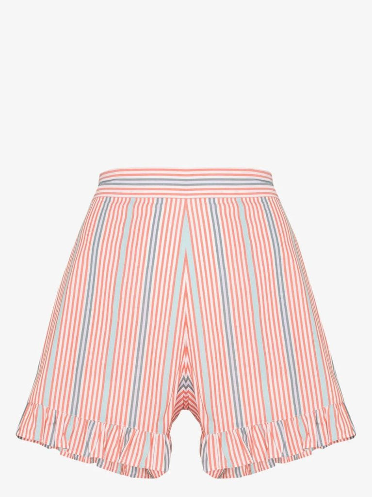 Red Ruffled Hem Striped Shorts