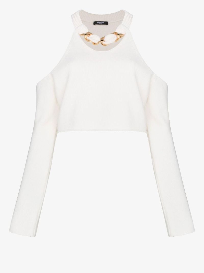 Off-the-shoulder Chain Strap Sweater